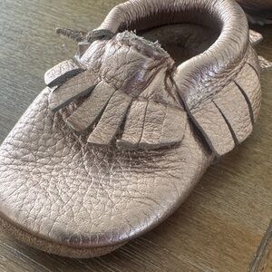 Size 3 Stylish Pink Leather Kids Moccasins